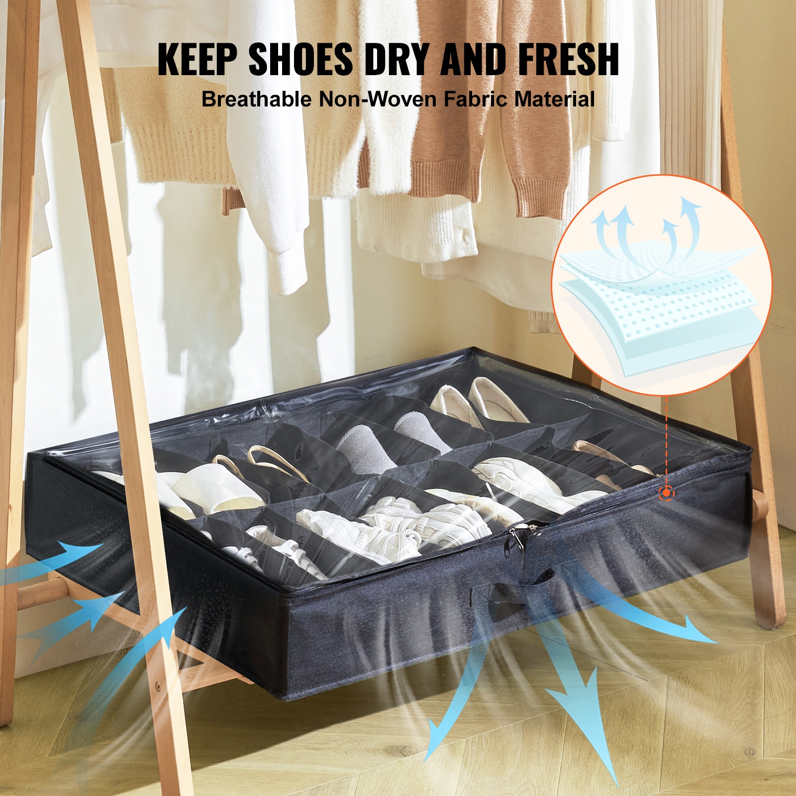 Under Bed Shoe Storage Organizer For Closet With Clear Window_voghion.com